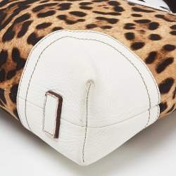 Pre Owned Dolce & Gabbana Brown/White Leopard Print Canvas and Leather Messenger Bag