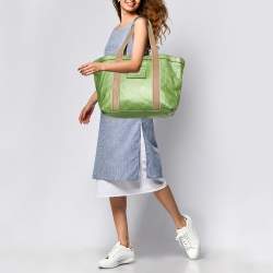 Pre Owned Dolce & Gabbana Green Leather Shopper Tote