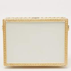 Pre Owned Dolce & Gabbana White Acrylic Crystal Embellished Box Locket Clutch Bag