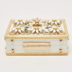 Pre Owned Dolce & Gabbana White Acrylic Crystal Embellished Box Locket Clutch Bag
