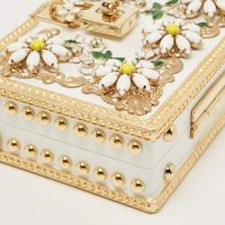 Pre Owned Dolce & Gabbana White Acrylic Crystal Embellished Box Locket Clutch Bag