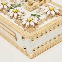 Pre Owned Dolce & Gabbana White Acrylic Crystal Embellished Box Locket Clutch Bag