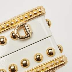 Pre Owned Dolce & Gabbana White Acrylic Crystal Embellished Box Locket Clutch Bag