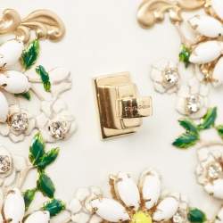 Pre Owned Dolce & Gabbana White Acrylic Crystal Embellished Box Locket Clutch Bag