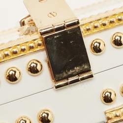 Pre Owned Dolce & Gabbana White Acrylic Crystal Embellished Box Locket Clutch Bag