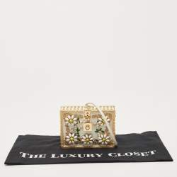 Pre Owned Dolce & Gabbana White Acrylic Crystal Embellished Box Locket Clutch Bag