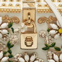 Pre Owned Dolce & Gabbana White Acrylic Crystal Embellished Box Locket Clutch Bag