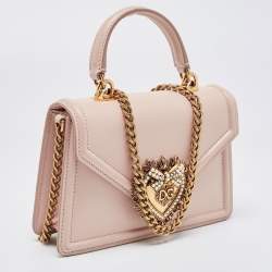 Pre Owned Dolce & Gabbana Pink Leather Small Devotion Top Handle Bag