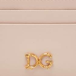 Pre Owned Dolce & Gabbana Beige Leather DG Crystal Logo Card Holder