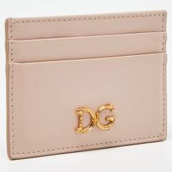 Pre Owned Dolce & Gabbana Beige Leather DG Crystal Logo Card Holder