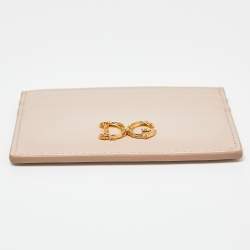 Pre Owned Dolce & Gabbana Beige Leather DG Crystal Logo Card Holder