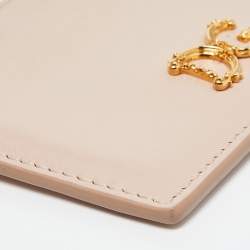 Pre Owned Dolce & Gabbana Beige Leather DG Crystal Logo Card Holder
