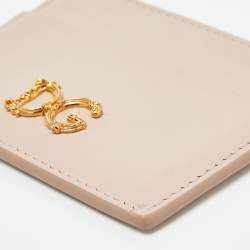 Pre Owned Dolce & Gabbana Beige Leather DG Crystal Logo Card Holder