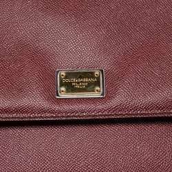 Pre Owned Dolce & Gabbana Burgundy Leather Large Miss Sicily Top Handle Bag