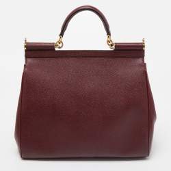 Pre Owned Dolce & Gabbana Burgundy Leather Large Miss Sicily Top Handle Bag