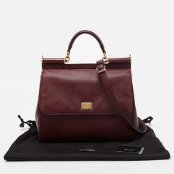 Pre Owned Dolce & Gabbana Burgundy Leather Large Miss Sicily Top Handle Bag