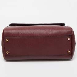 Pre Owned Dolce & Gabbana Burgundy Leather Large Miss Sicily Top Handle Bag