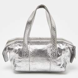 Pre Owned Dolce & Gabbana Silver Watersnake Leather Baguette Bag