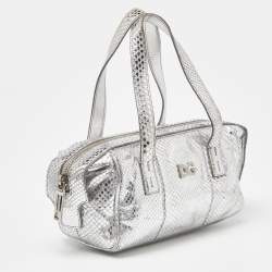 Pre Owned Dolce & Gabbana Silver Watersnake Leather Baguette Bag