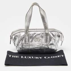 Pre Owned Dolce & Gabbana Silver Watersnake Leather Baguette Bag