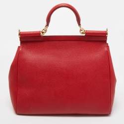 Pre Owned Dolce & Gabbana Red Leather Large Miss Sicily Top Handle Bag