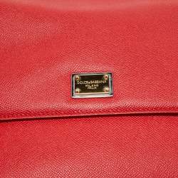 Pre Owned Dolce & Gabbana Red Leather Large Miss Sicily Top Handle Bag