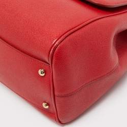 Pre Owned Dolce & Gabbana Red Leather Large Miss Sicily Top Handle Bag