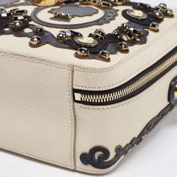 Pre Owned Dolce & Gabbana Cream/Black Embellished Leather Treasure Box Bag
