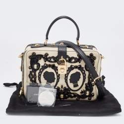 Pre Owned Dolce & Gabbana Cream/Black Embellished Leather Treasure Box Bag