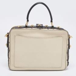 Pre Owned Dolce & Gabbana Cream/Black Embellished Leather Treasure Box Bag