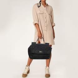 Pre Owned حقيبة دولتشي أند غابانا ميس سيسلي بيد علوية رافية كروشيه سوداء كبيرة