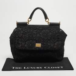 Pre Owned حقيبة دولتشي أند غابانا ميس سيسلي بيد علوية رافية كروشيه سوداء كبيرة