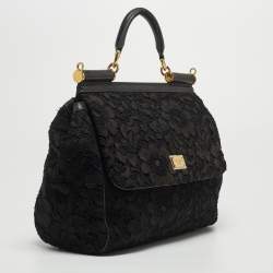 Pre Owned حقيبة دولتشي أند غابانا ميس سيسلي بيد علوية رافية كروشيه سوداء كبيرة