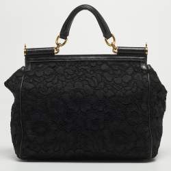 Pre Owned حقيبة دولتشي أند غابانا ميس سيسلي بيد علوية رافية كروشيه سوداء كبيرة