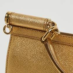 Pre Owned Dolce & Gabbana Metallic Gold Leather Medium Miss Sicily Top Handle Bag