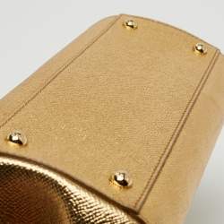 Pre Owned Dolce & Gabbana Metallic Gold Leather Medium Miss Sicily Top Handle Bag