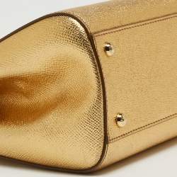 Pre Owned Dolce & Gabbana Metallic Gold Leather Medium Miss Sicily Top Handle Bag