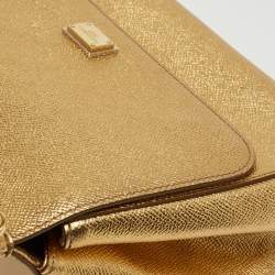 Pre Owned Dolce & Gabbana Metallic Gold Leather Medium Miss Sicily Top Handle Bag