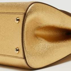 Pre Owned Dolce & Gabbana Metallic Gold Leather Medium Miss Sicily Top Handle Bag
