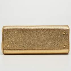 Pre Owned Dolce & Gabbana Metallic Gold Leather Medium Miss Sicily Top Handle Bag