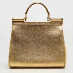 Pre Owned Dolce & Gabbana Metallic Gold Leather Medium Miss Sicily Top Handle Bag
