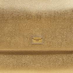 Pre Owned Dolce & Gabbana Metallic Gold Leather Medium Miss Sicily Top Handle Bag