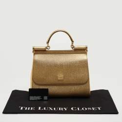 Pre Owned Dolce & Gabbana Metallic Gold Leather Medium Miss Sicily Top Handle Bag