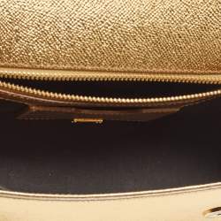 Pre Owned Dolce & Gabbana Metallic Gold Leather Medium Miss Sicily Top Handle Bag