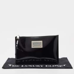 Pre Owned Dolce & Gabbana x Kim Kardashian Black Patent Leather Zip Slim Clutch