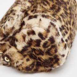 Pre Owned Dolce & Gabbana Beige/Black Leopard Print Faux Fur and Leather Medium Miss Sicily Top Handle Bag
