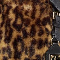 Pre Owned Dolce & Gabbana Beige/Black Leopard Print Faux Fur and Leather Medium Miss Sicily Top Handle Bag