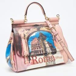 Pre Owned Dolce & Gabbana Multicolor Rome Printed Leather Medium Miss Sicily Top Handle Bag