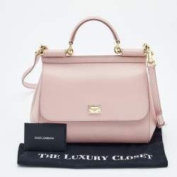 Pre Owned Dolce & Gabbana Pink Leather Medium Miss Sicily Top Handle Bag