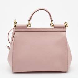 Pre Owned Dolce & Gabbana Pink Leather Medium Miss Sicily Top Handle Bag